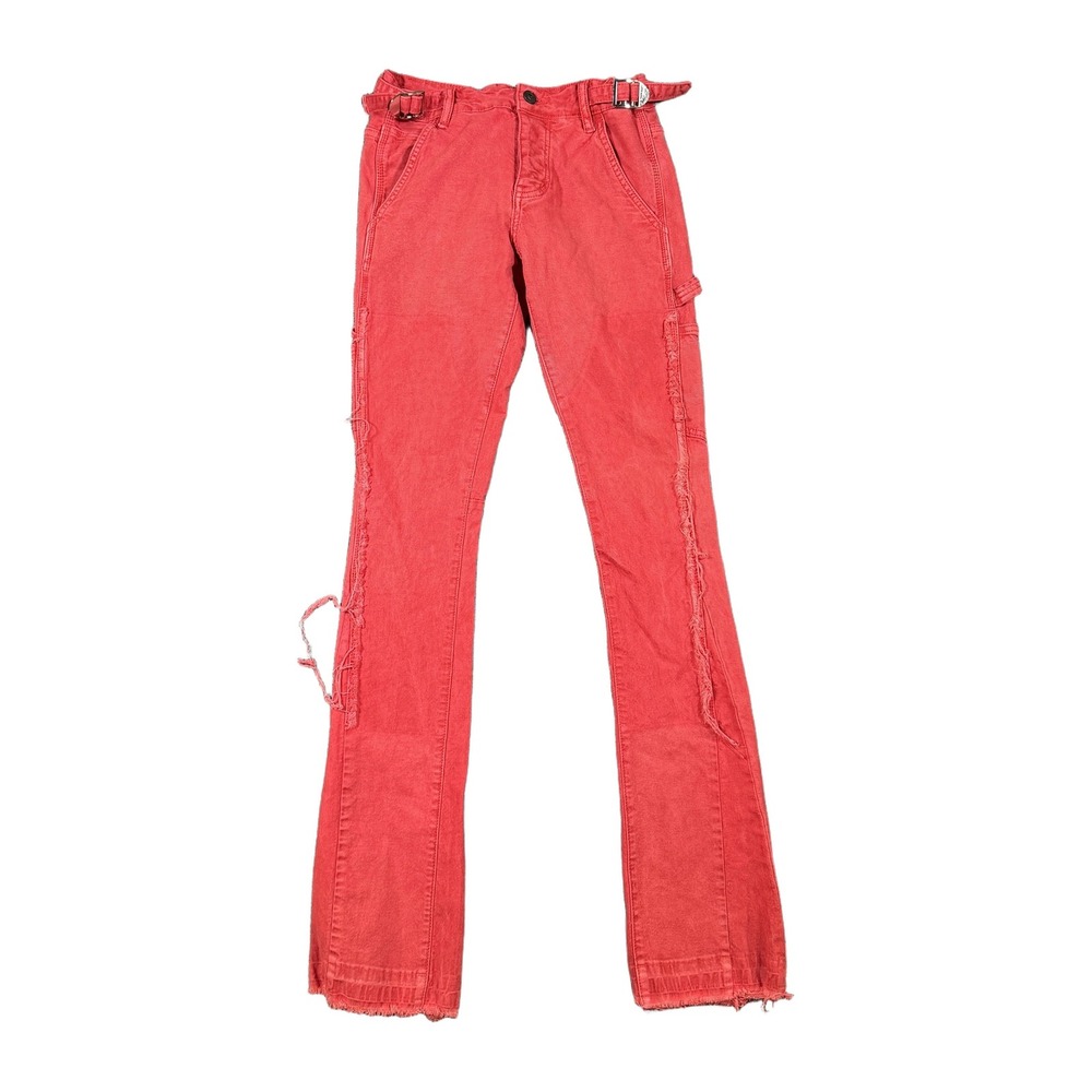 Valabasas Red Stacked Cargo Pants Distressed Slim Fit Mens Size 29 Buckle Waist